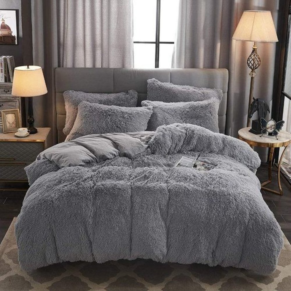 FLA$H $ALE $90 OFF Shaggy Fluffy Faux Fur Duvet Cover Set (Duvet inse… - Picture 7 of 10